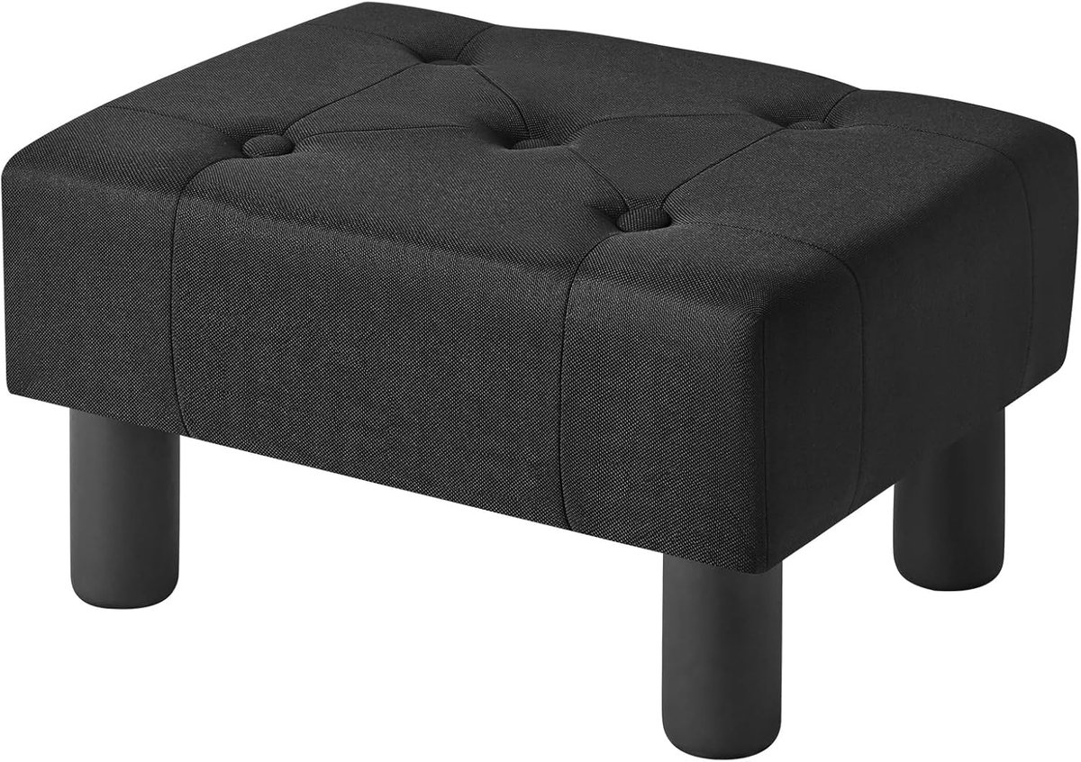 SnelShoppen - Comfortabele Zwarte Ottomaan Footstool - Lederen Hocker met Houten Poten - Multifunctionele Poef voor Woonkamer, Kantoor, Entrée - 40x30