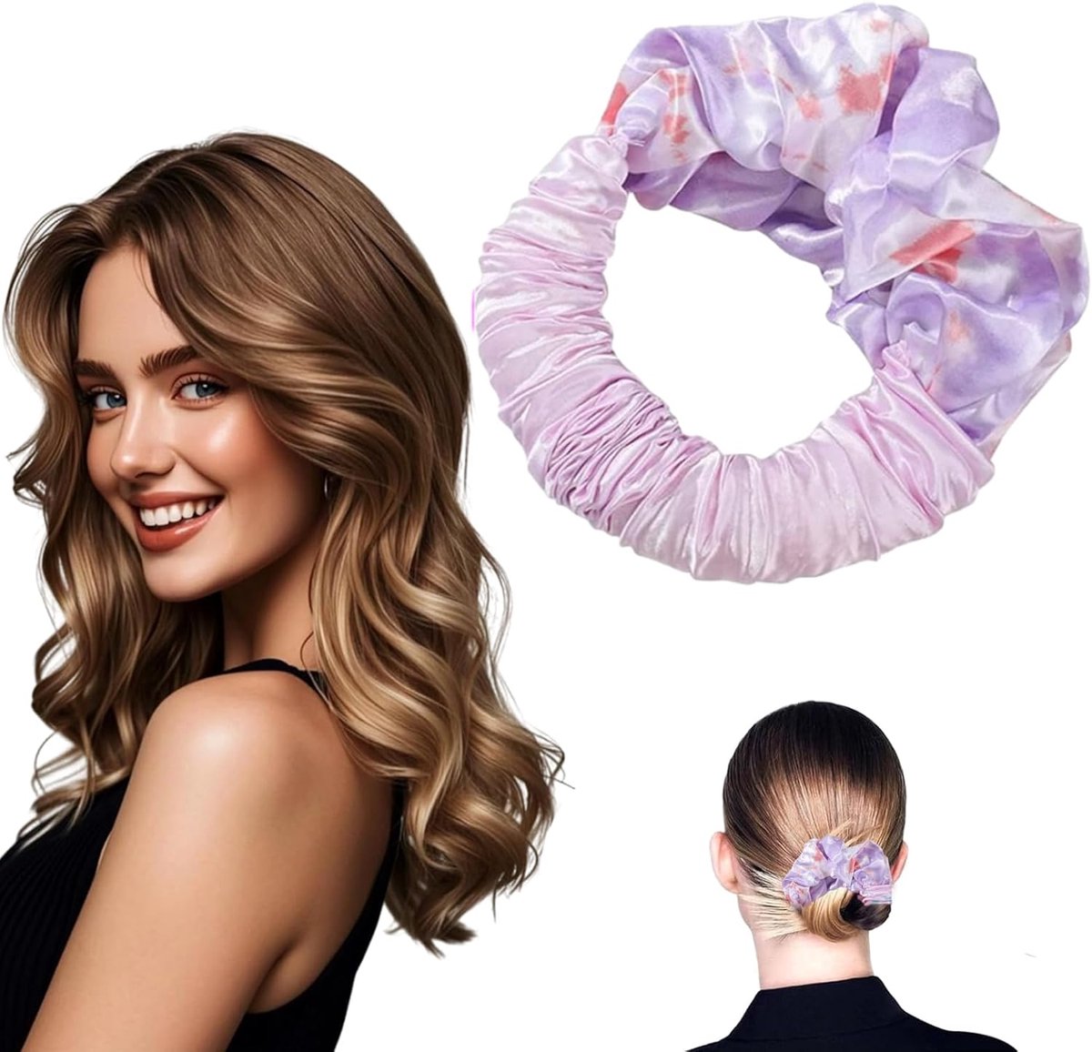 SnelShoppen - Heatless Curls Set - Heat Free Curling Loop Velvet Silver - Overnight Roller voor Zachte Slapende Krullen - Geschikt voor Lang en Dik Ha