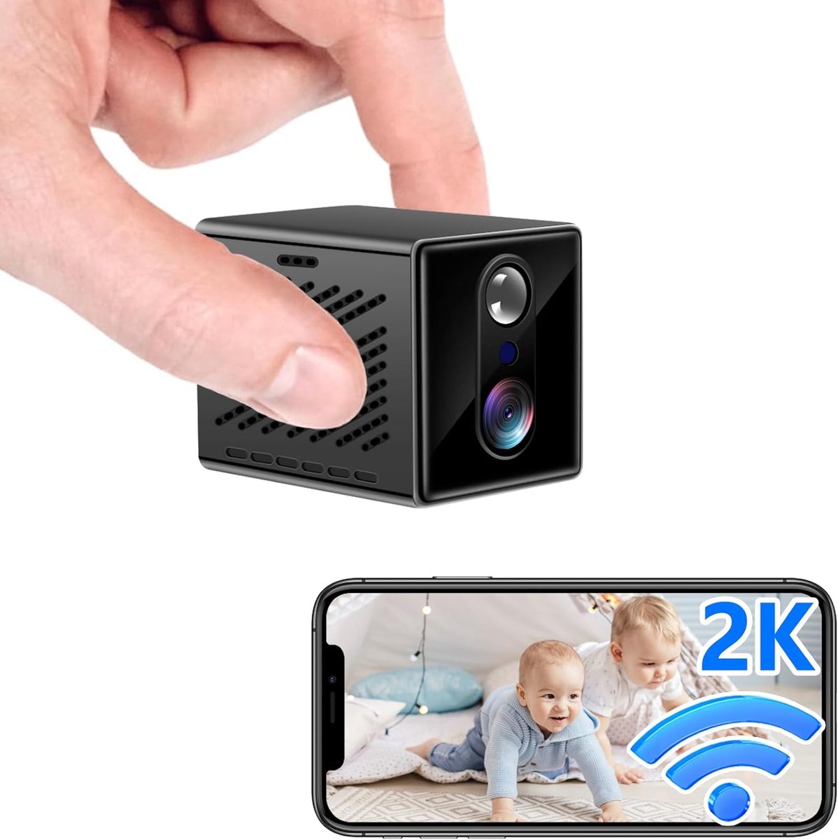 SnelShoppen - Mini Spy Camera 2K Wifi met Twee-Weg Communicatie, 140° Hoek, 8 Uur Batterij, PIR Bewegingsdetectie, Draagbaar en Compact, Ideaal voor B