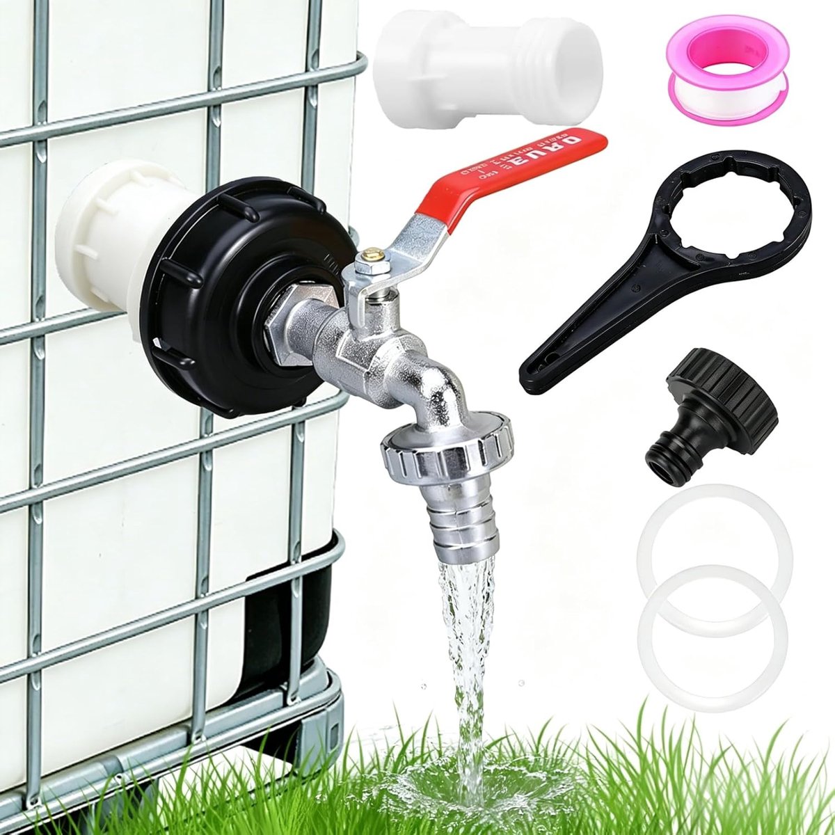SnelShoppen - IBC Tank Accessoires Set - 1000L Water Tap met 110cm Extension, Teflon Tape en Drum Lid Key - Perfect voor Regenwater Opslag en Tuin Geb