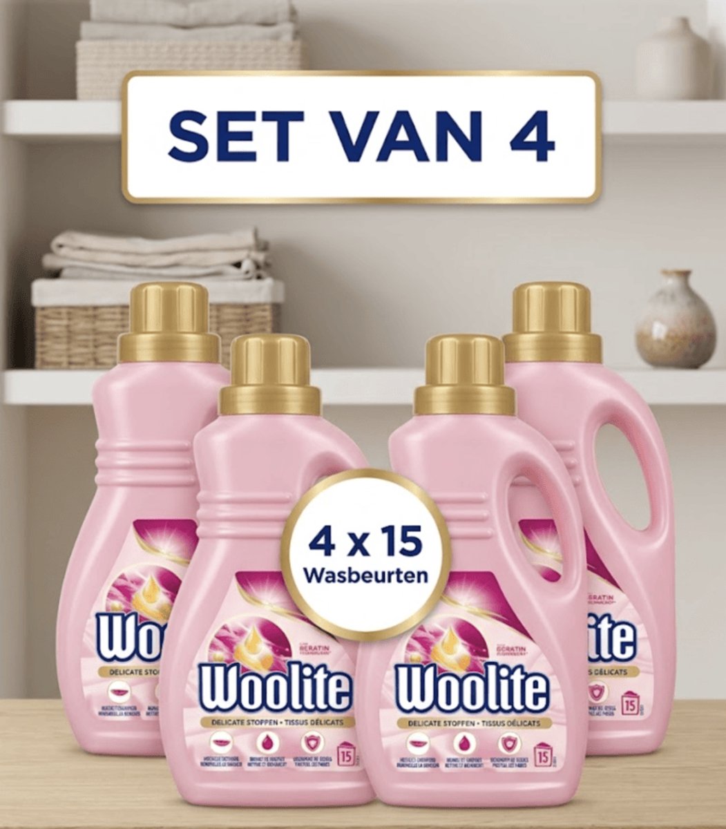 Woolite Delicate - Vloeibaar Wasmiddel - Met Keratine - Wol, Zijde & Fijne Was - 4 x 0,9L