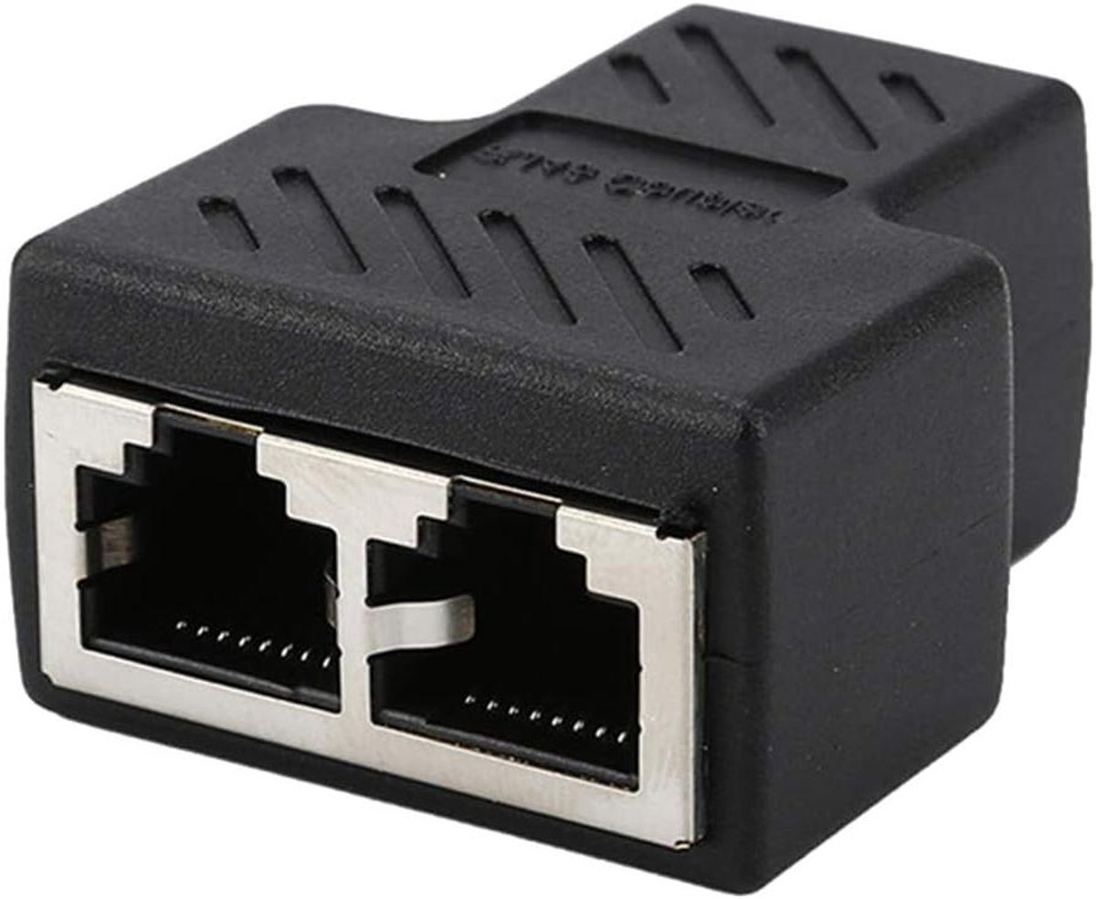 Netwerk Splitter - Adapter Divider - Internet Uitbreiden - Eén naar Twee Poorten - 1 Stuk - Zwart