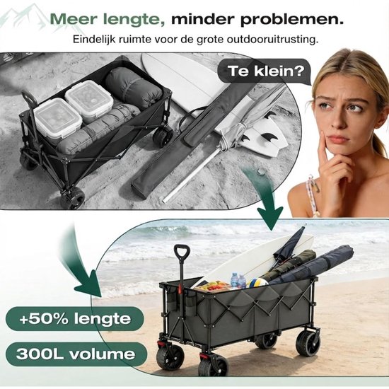 JCP® Bolderkar - Opvouwbare Handkar - Opvouwbare Bolderkar 300L - Grijs - 123cm x 57cm x 97cm van Jcp — afbeelding 5