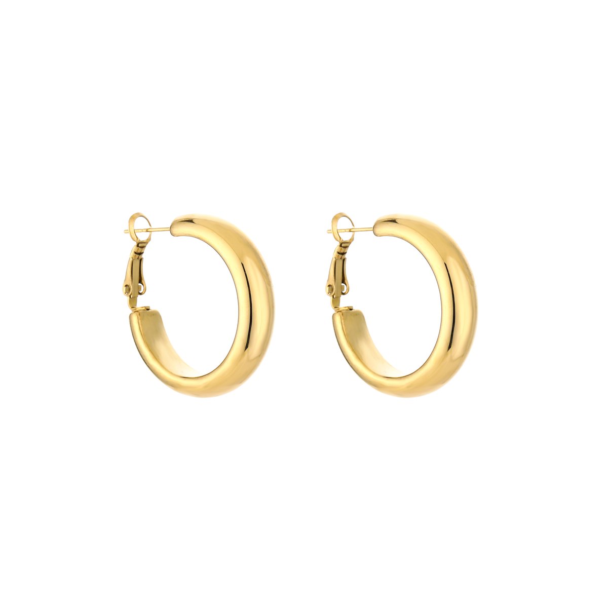 Stainless Steel Chunky Brede Hoops – Gedurfde & Minimalistische Oorringen – RVS - Goud