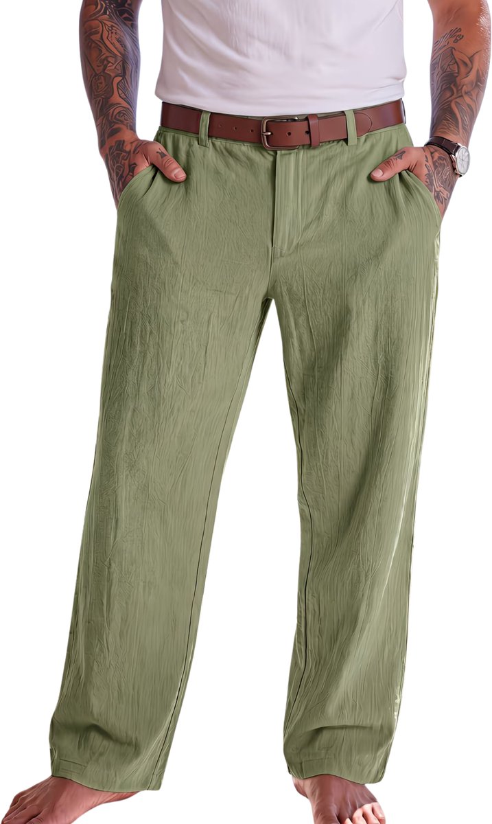 Currero Pantalon Heren Chino Regular Fit Golfbroek Nette Broek Elastische Tailleband Volwassenen Legergroen