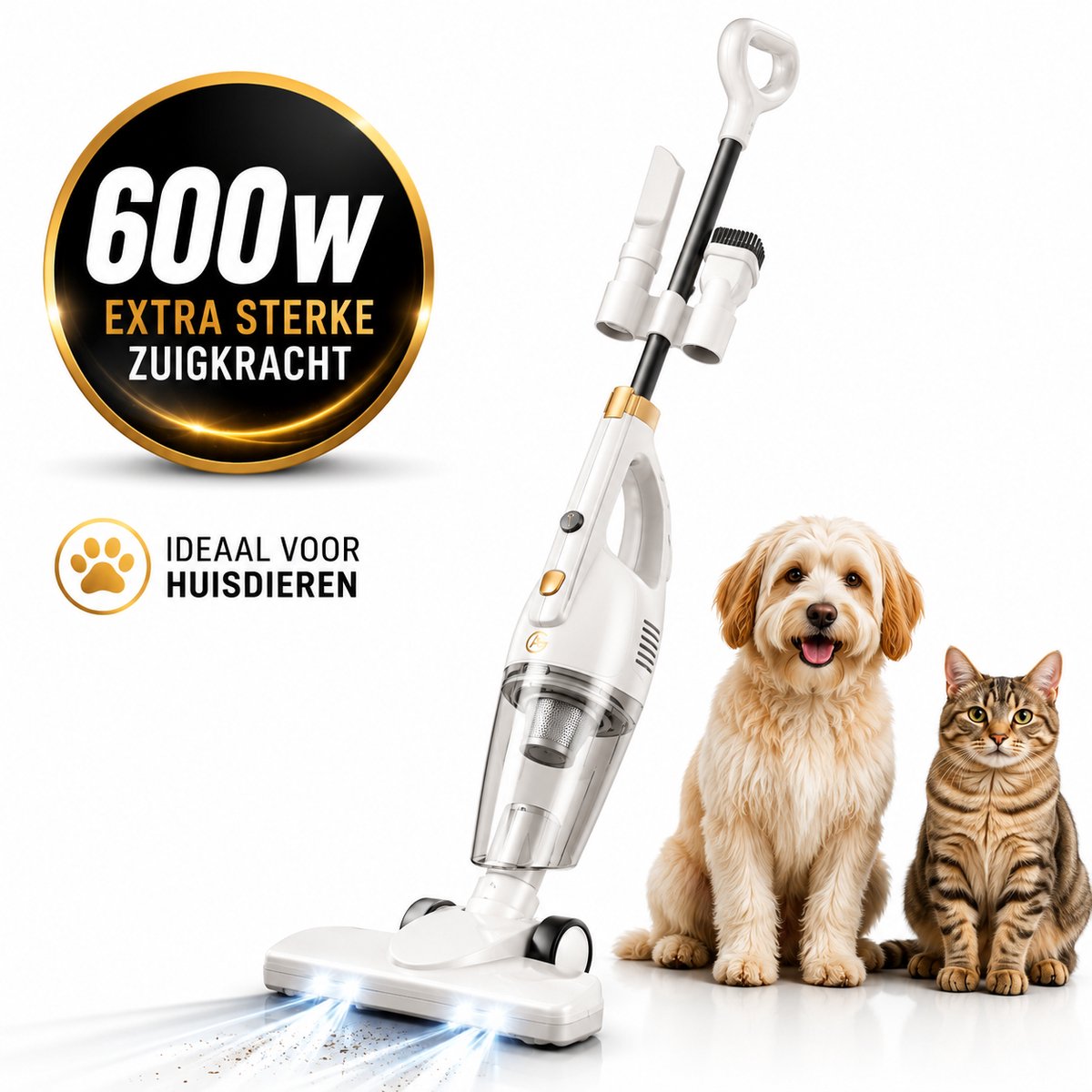 AG3500 Steelstofzuiger - Zonder Zak - 600W - Sterke Zuigkracht - Vacuum Cleaner - 3-in-1 Snoerstofzuiger - HEPA Filter - Vacuum Cleaner -LED Verlichting - Handstofzuiger - Lichtgewicht - Kruimeldief - Geschikt voor Dierenharen - Wit