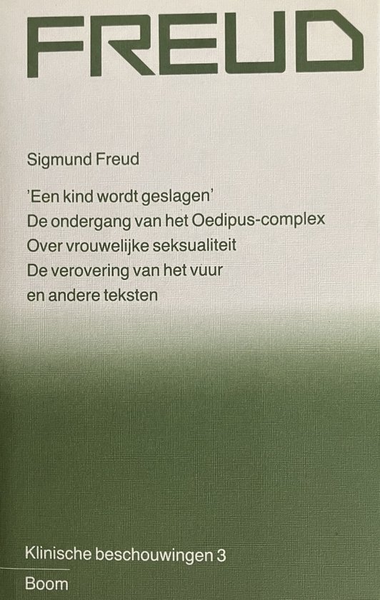 Boekomslag met 'FREUD' in grote letters, gevolgd door 'Sigmund Freud' en een lijst met titels, en 'Klinische beschouwingen 3' en 'Boom' onderaan.