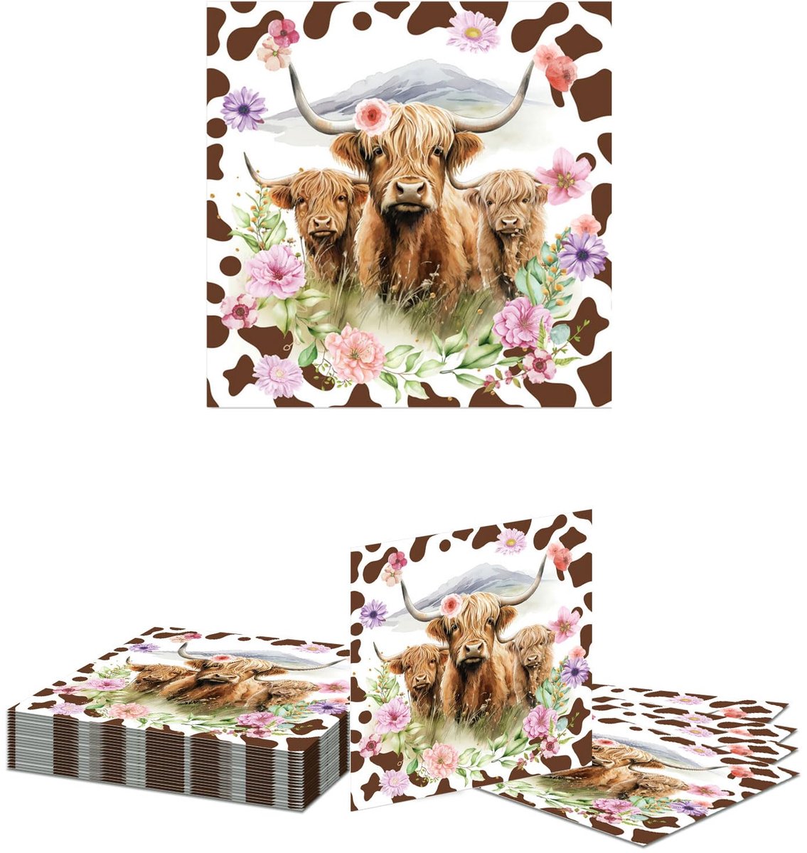 Dailygoods - 20 Stuks Highland Cow Servetten - Papieren Servetten voor Feestjes en Verjaardagen