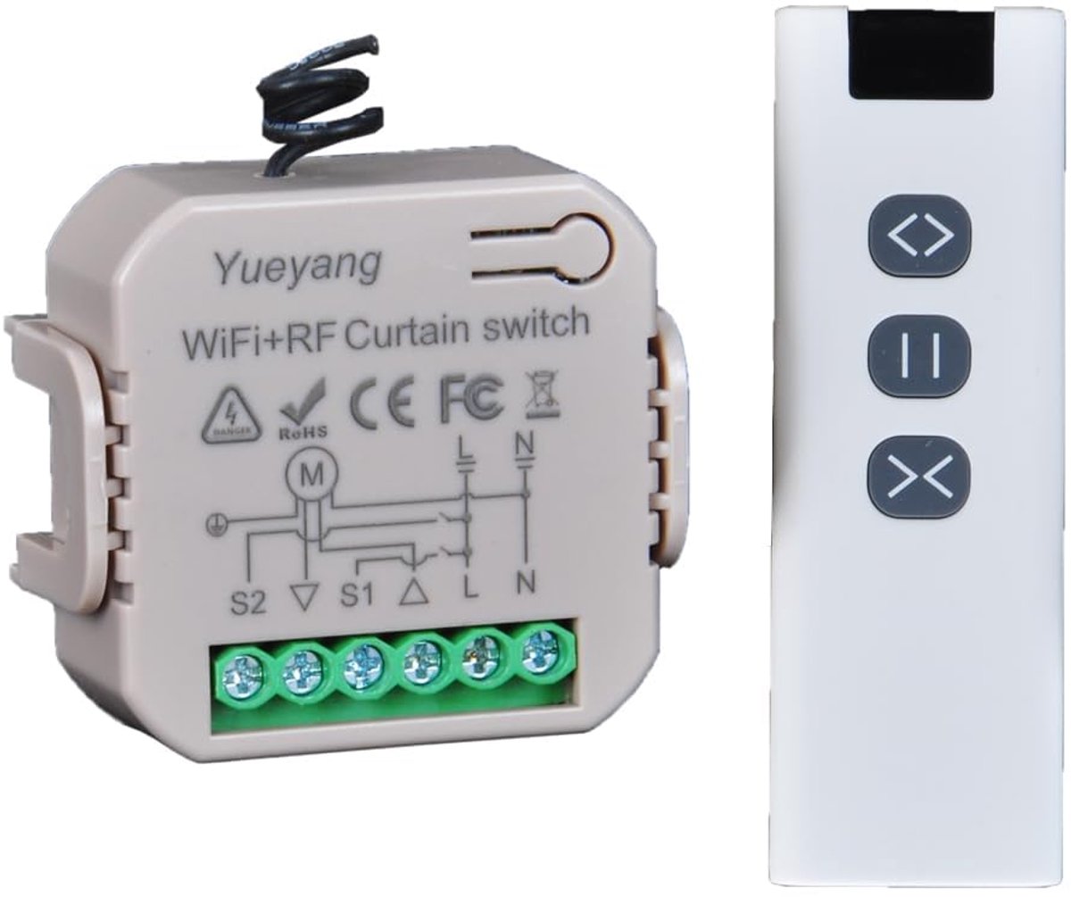 SnelShoppen - Smart WiFi Roller Shutter Switch Set met RF Afstandsbediening - Compatibel met Google Home, Alexa, Tuya App, Handmatige en Draadloze Bes