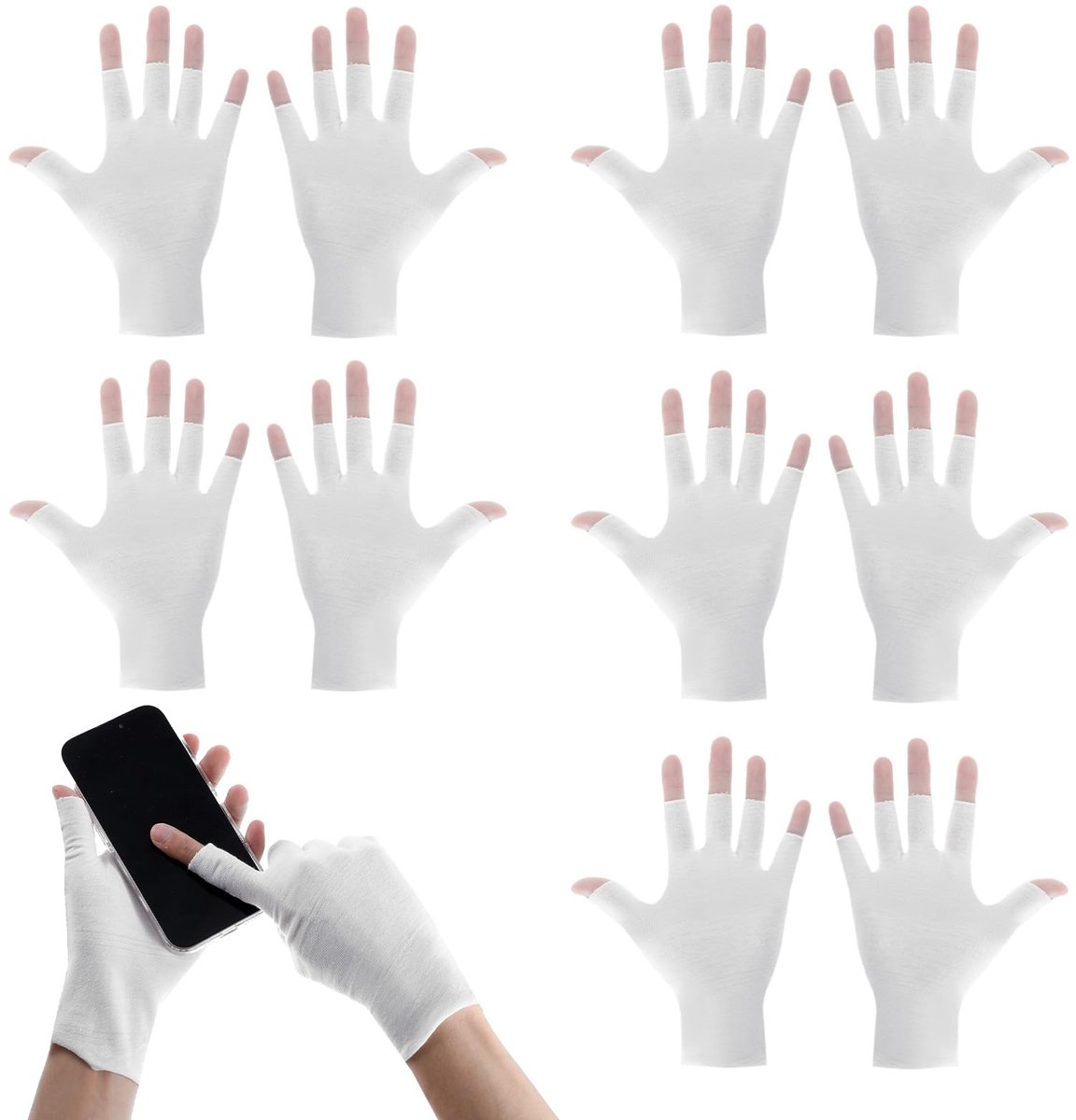 Dailygoods - 5 Paar Witte Vingerloze Katoenen Handschoenen - Voor Huidbehandeling en Slapen