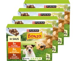 Bonzo Maaltijdzakjes in Saus - Hondenvoer Natvoer - Rund Kip & Lam - 48 x 85 g