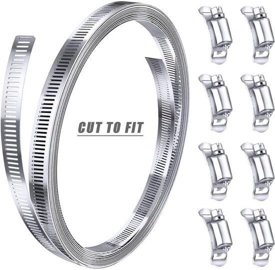 Slangklemmen - RVS - 3,5 m Gattape Metaal + 12 Stuks Bevestiging - DIY Slangklemmenset - Verstelbare Slangklem - voor Waterleiding, Tank, Gasleiding, Koeler, Autoslang van Dnntunk — afbeelding 5