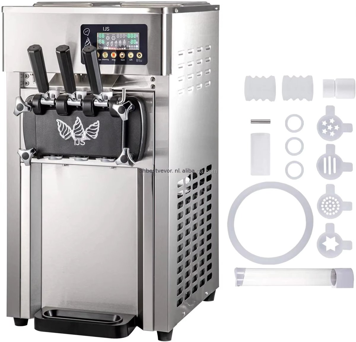 VEVOR Softijsmachine - Commerciële ijsmachine - 2 x 3 L trechters - 3 smaken - 18 L per uur - LCD bediening - Horeca en thuis - 220 V - Rvs