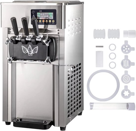 VEVOR Softijsmachine - Commerciële ijsmachine - 2 x 3 L trechters - 3 smaken - 18 L per uur - LCD bediening - Horeca en thuis - 220 V - Rvs