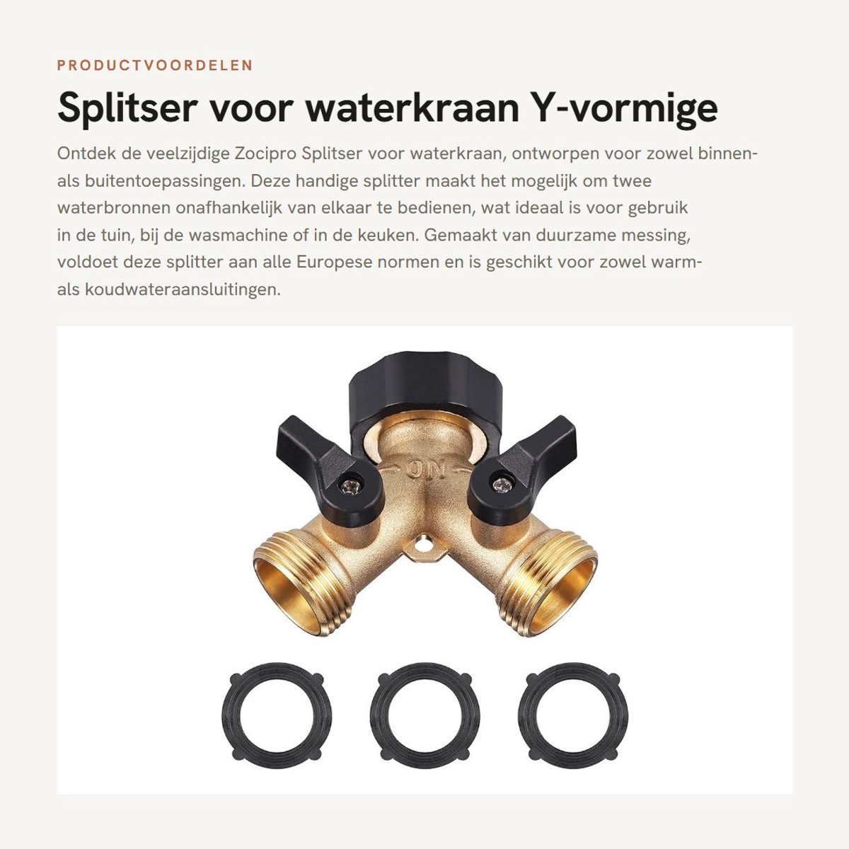 Dailygoods - Splitser voor waterkraan - Y-vormige tuinslangaansluiting - Messing - 2 wegen - Geschikt voor wasmachine en tuin