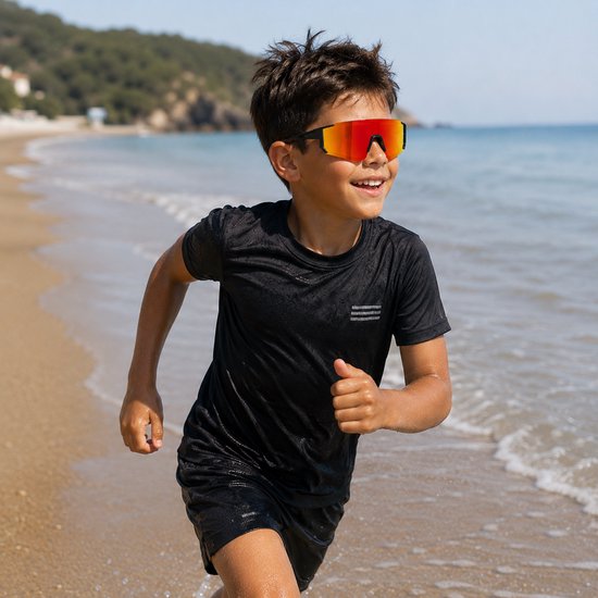 Zonnebril - Fiets - Sport - Festival bril - Rave - Voor kinderen - Semi randloos - Met zwarte pootjes - Multicolor spiegelglas — afbeelding 3