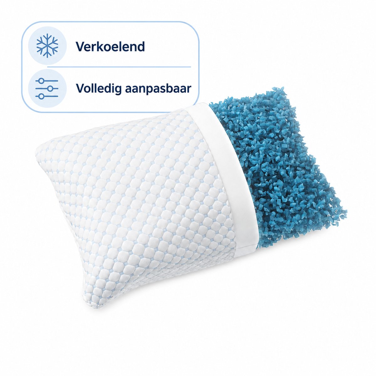 decoware Verkoelend Hoofdkussen 50x70 cm – Verstelbaar Memory Foam Kussen – Pillow - Verkoelend – Geschikt voor Alle Slaapposities – Ergonomische Nekondersteuning Blauw