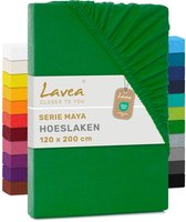 Lavea® Hoeslaken 120x200 cm – 100% Katoen, Zacht en Ademend – Geschikt voor Matrassen tot 20 cm – Jersey met Elastiek Rondom – Bosgroen
