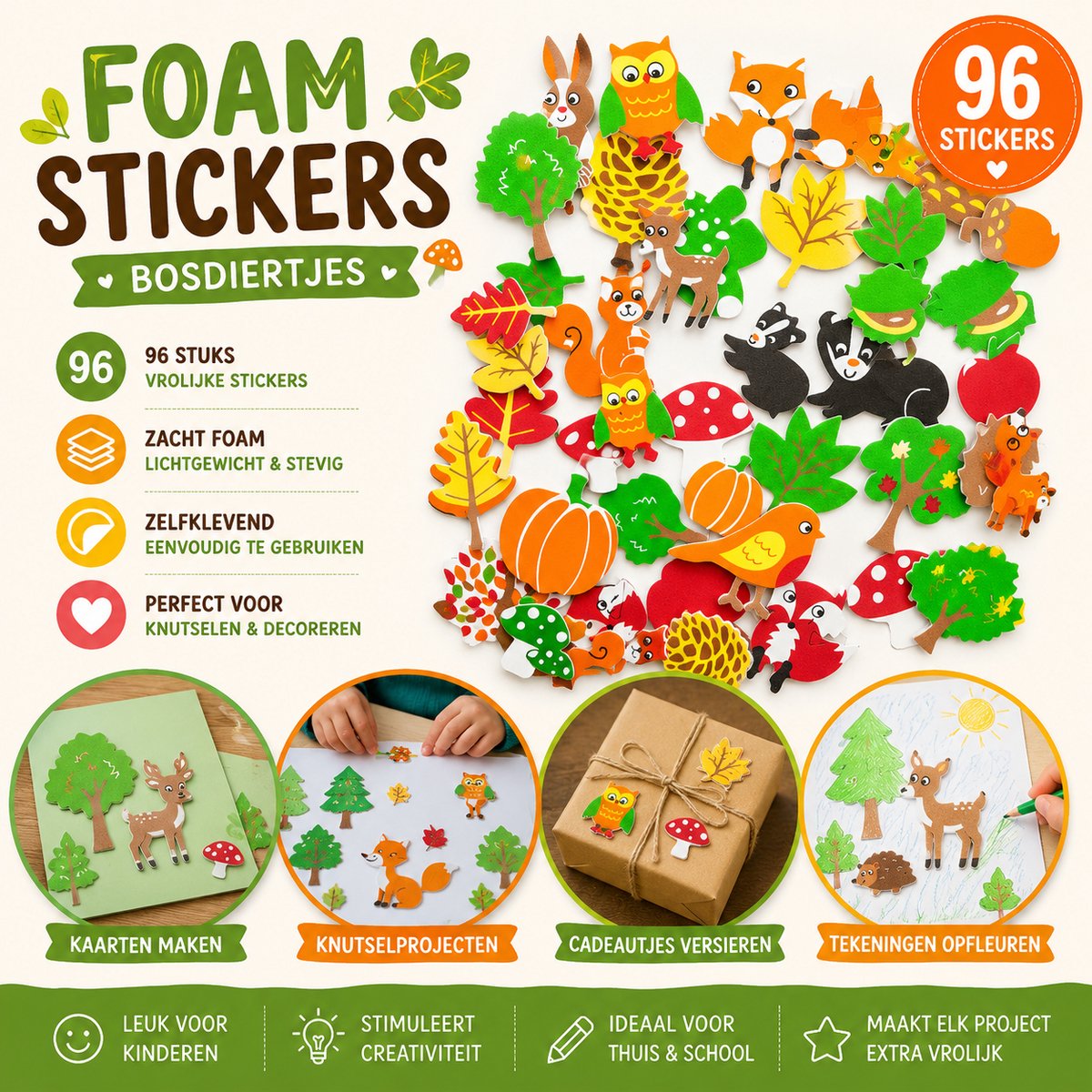 Foam Stickers Bosdiertjes - 96 Stuks - Knutselen Herfst - Stickers Kinderen — afbeelding 6