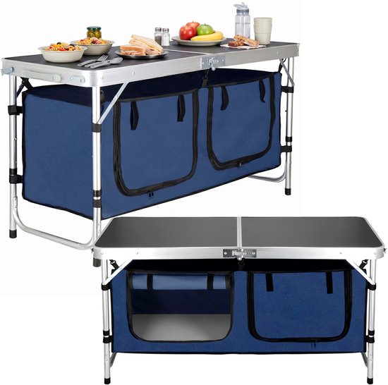 Springos Campingtafel - Vouwtafel - Inklapbaar - Verstelbaar - Inclusief Stoelen - 120x47x55 - Zilver van Springos — afbeelding 2