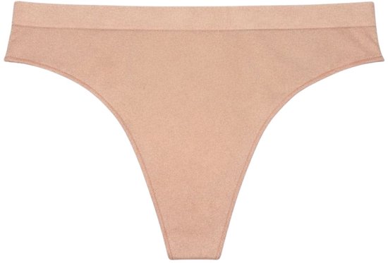 Huidkleurige naadloze damesstring met platte tailleband.