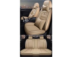 Autostoelhoezen Set - Stoelbekleding Auto - Interieur Beschermen - Waterbestendig PU Leer - 5 Zits - Beige