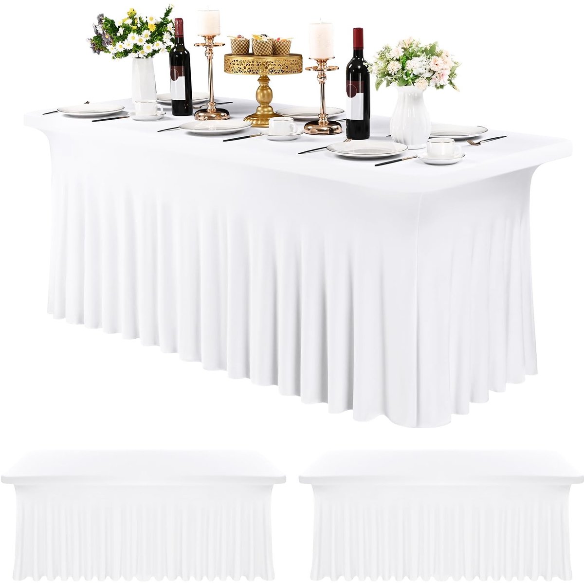Dailygoods- Tafelrokken 3 Stuks - Rechthoekige Tafel - Wit - Kreukvrij - Stretch - Duurzaam Polyester/Spandex - Tafelkleed