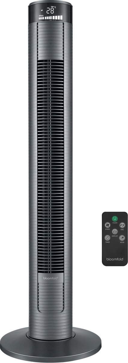 Bol.com Bloomfold Toren Ventilator - 38 inches - Grijs - Afstandsbediening - Slaapstand - 12 uur Timer - Full Led Display aanbieding