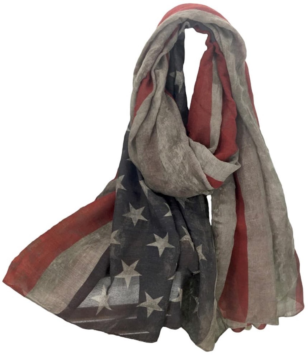 Dailygoods- Sjaal met Amerikaanse vlag - Damessjaal - Neksjaal - Warme sjaal - Elegante stola - 180 x 90 cm