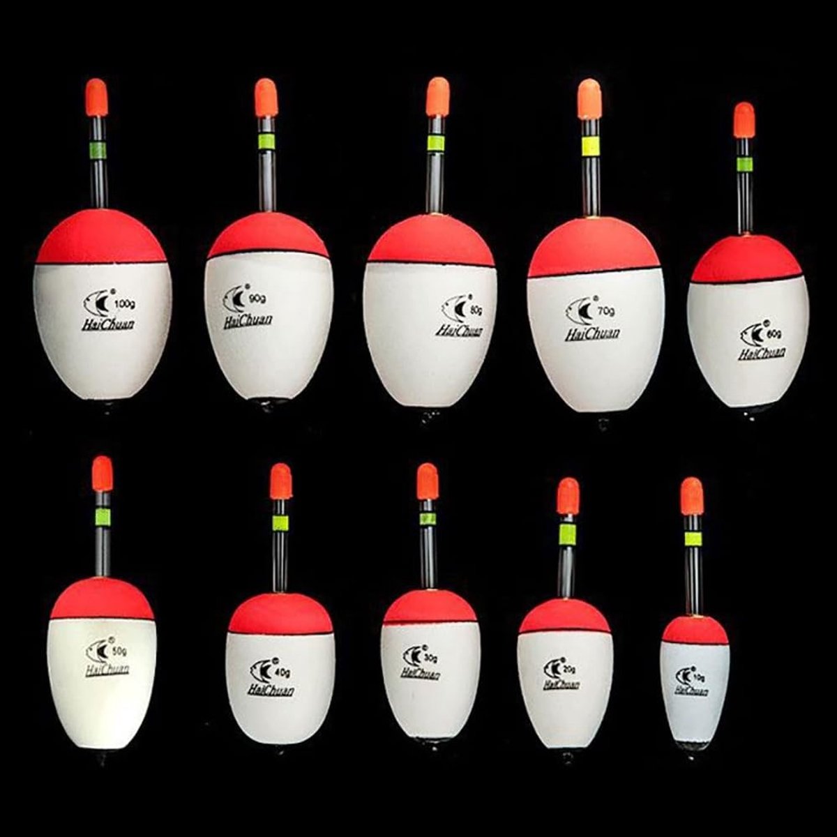 Dailygoods- Drijvers Hoge Kwaliteit - EVA Lichtgevende Drijver - Visdobbers - Zeevisserij - Karper Tackle - 10 Maten - Visdobber