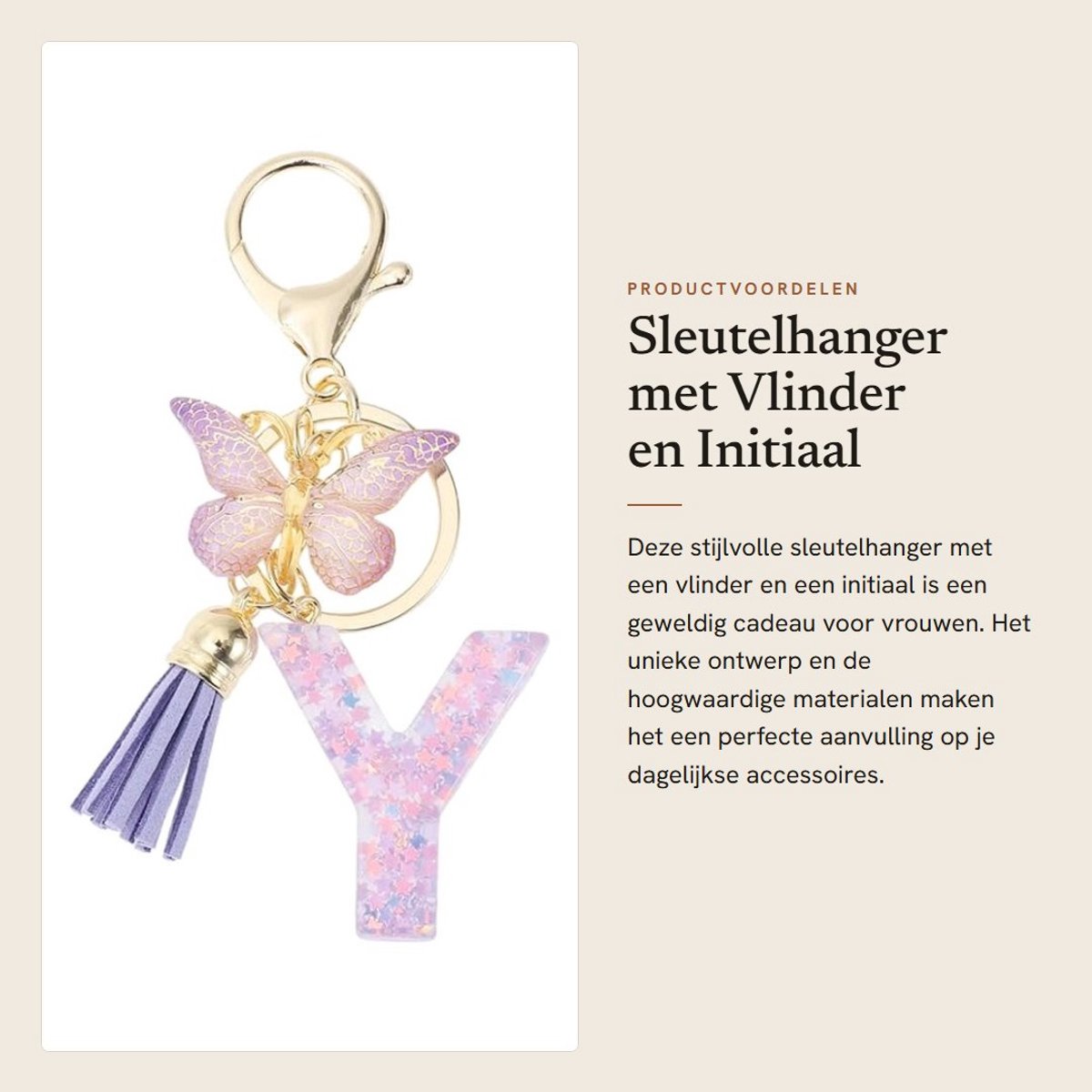 Dailygoods- Sleutelhanger met Vlinderletters - Sleutelhanger voor Vrouwen - Sleutelhanger met Letter - Hars/Legering - Totale Lengte 9,3 cm - Duurzaam Materiaal