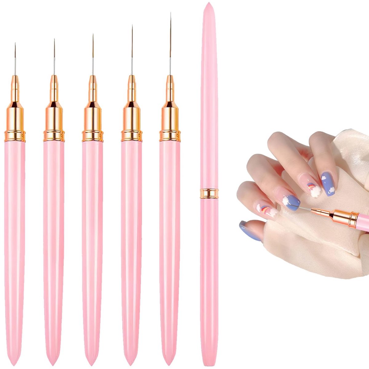 Dailygoods- Nagelkunstborstel Set - 5 Stuks - Professionele Nagelkunst - Miniatuur Borstels - Met Deksel - Voor Thuisgebruik en Nagelstudio - Nail Art Pens