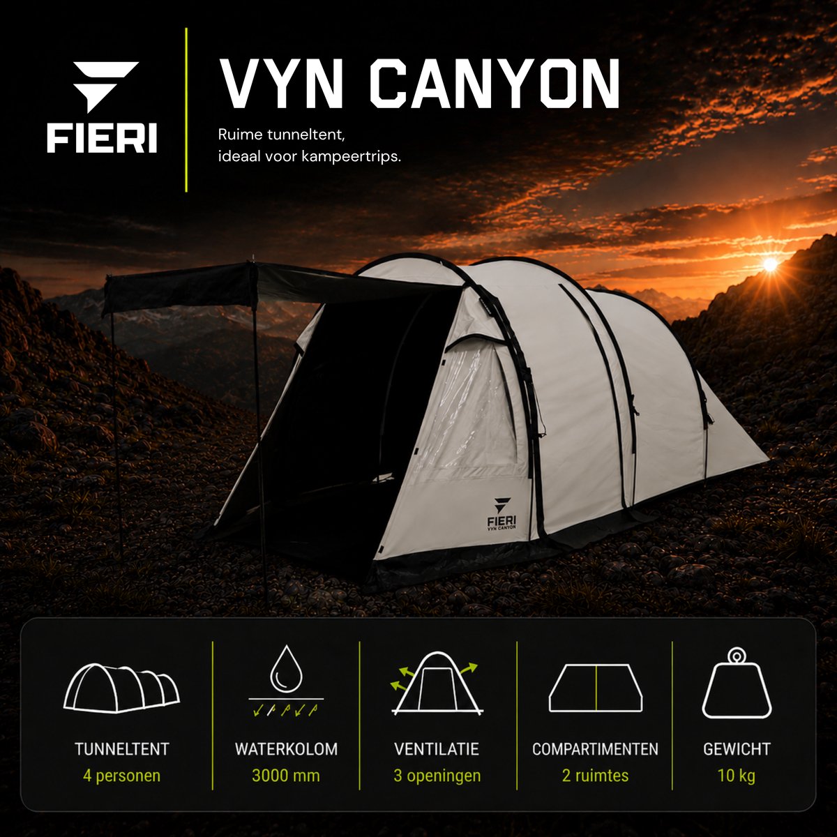 Fieri VYN Canyon Cooldome Tunneltent - 4 Persoons Tent - Ruim & Waterdicht – foto 7
