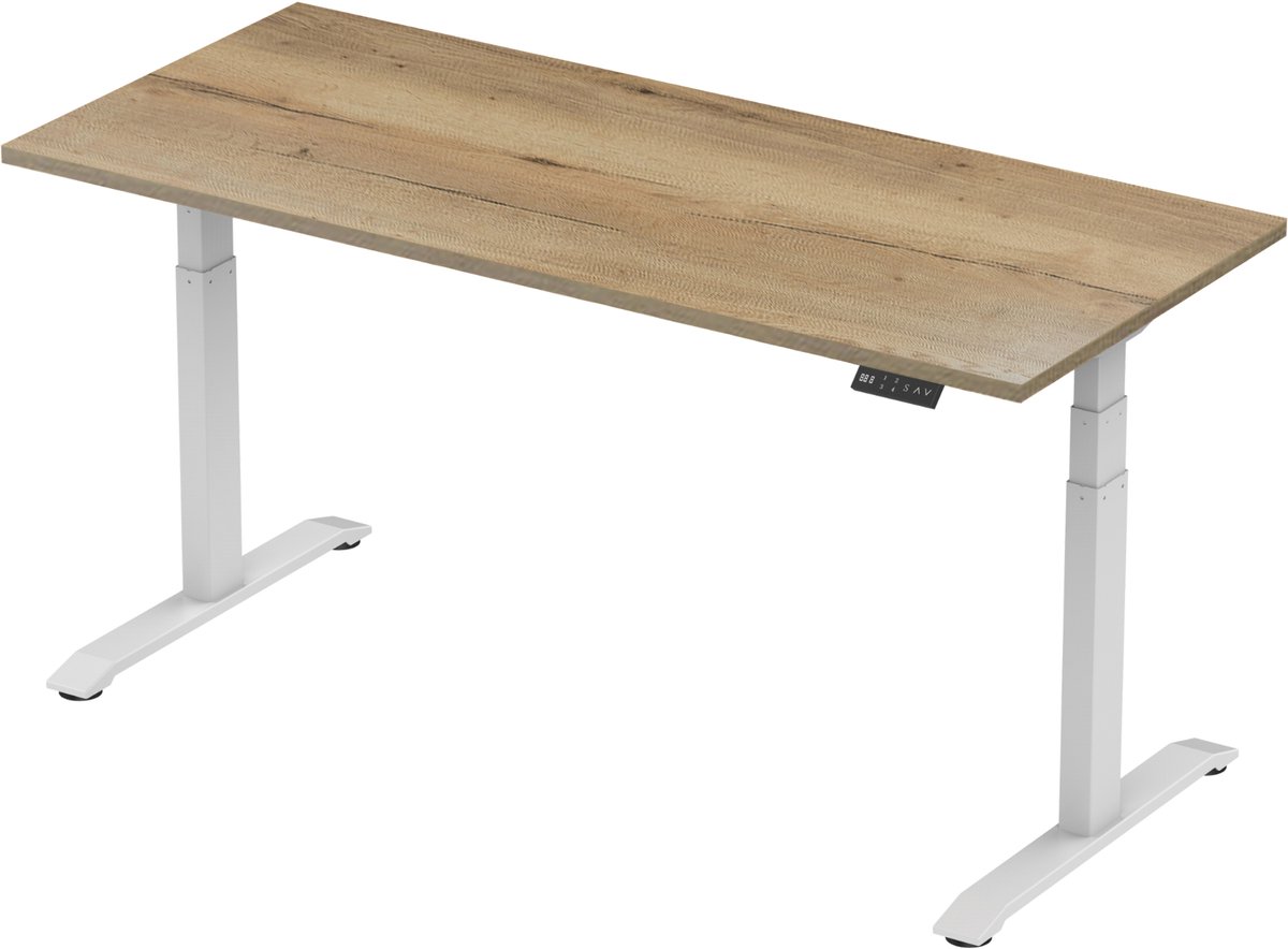 Zit-sta bureau elektrisch verstelbaar - 120 x 80 cm - hoogte 65-130 cm - NPR 1813 & NEN-EN 527 - wit onderstel / authentiek eiken blad