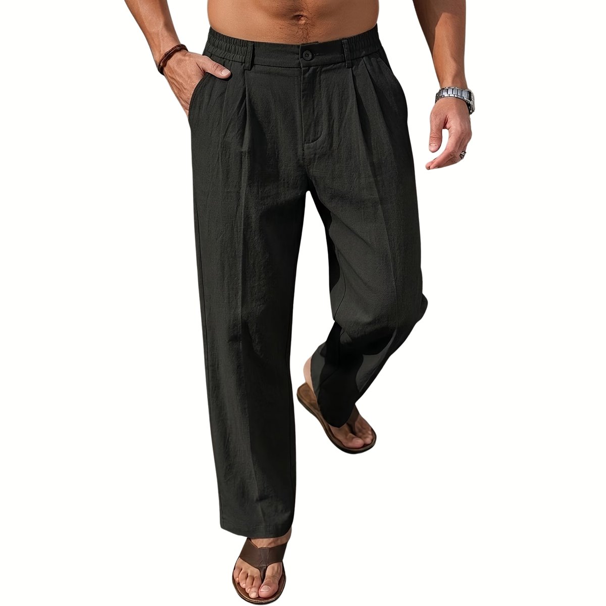 Currero Linnen Broek Heren Zomerbroek Volwassenen Lange Broek Pantalon Strandbroek Zomer Ibiza Stijl Abrikoos Zwart