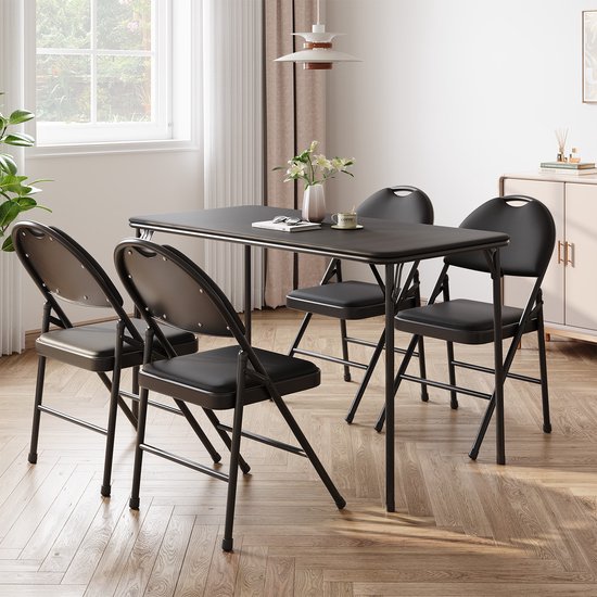 Draagbare inklaptafel met PU-lederen bekleed blad - lichtgewicht en duurzaam metalen frame, anti-slip voetjes - geschikt voor binnen en buiten, kamperen en spelavonden, afmeting 120 cm — afbeelding 4