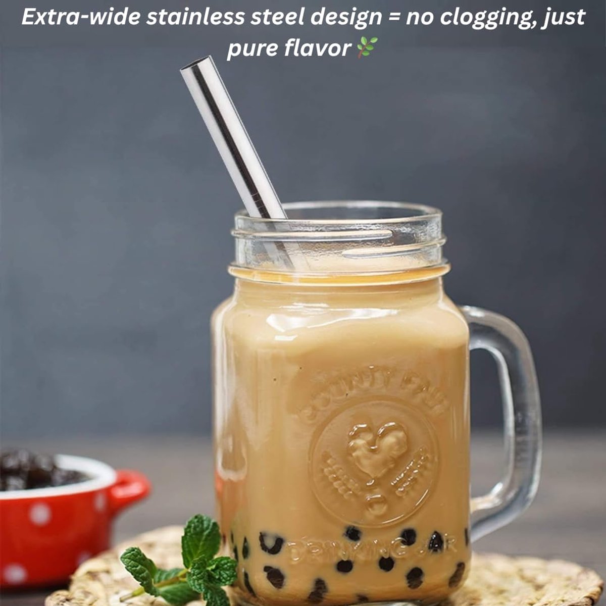 5 stuks - boba rietje - rvs drinkrietje - metalen rietje - zilver - herbruikbaar rietje - tapioca riet - Roestvrijstalen Bubble Tea Riet Set - Duurzame Metalen Drinkrietjes voor Smoothie en Milkshake - Inclusief schoonmaakborstel en opbergtas — cadeau in Kookcadeaus - foto 3