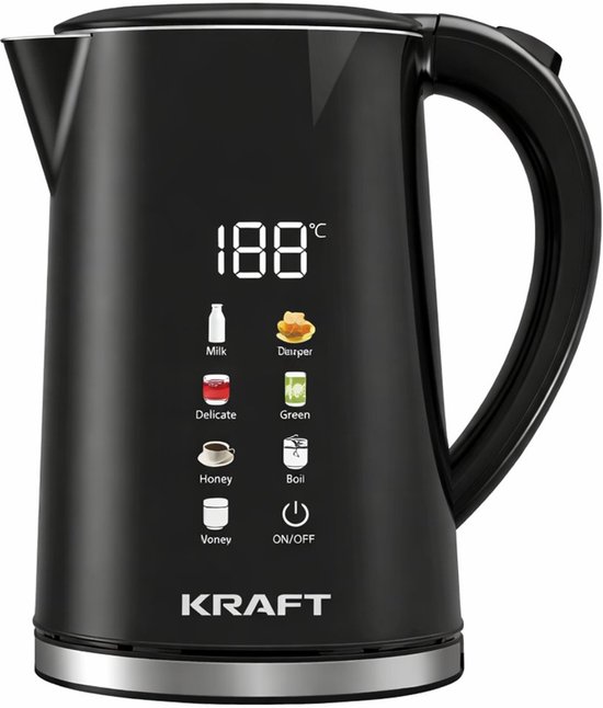 KRAFT Waterkoker met Temperatuurregeling - 1,7 Liter - LED Touch - Zwart - 2200W
