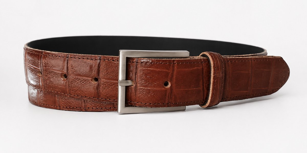 Leren Riem - Bruin - 3.5 cm Breed - Met Vierkante Gesp - Dames Riem - Heren Riem - Maat 115 (totale lengte 130) - 100% Leer - Broek Riem - Pantalon Riem