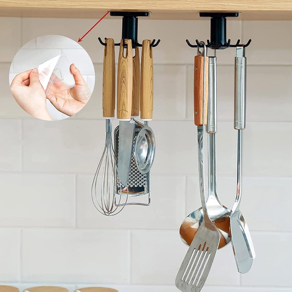 Rotatable Keuken Gereedschap Houder 360°, Zelfklevende Keuken Organizer Zonder Boren, Ideaal voor Kookaccessoires en Keukenbenodigdheden (Zwart)