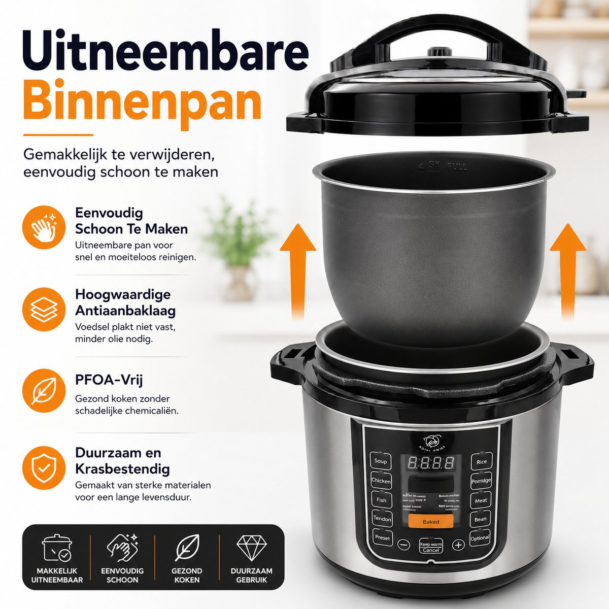 Rijstkoker 6L – Digitale Multicooker – 1000W Rice Cooker – Slowcooker – Royal Swiss® thumbnail 7