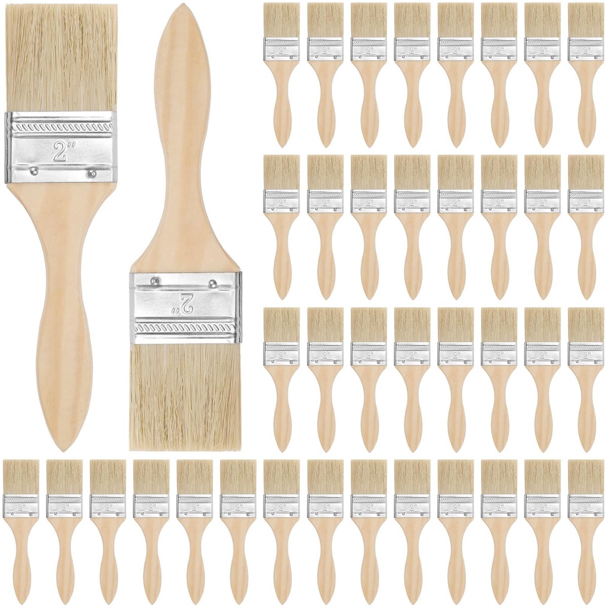 Dailygoods- Houtvlek Borstel 40-Pack - Schilderborstels - Penseel 2 Inch - Houten Handvat - Veelzijdige Set - Ideaal voor Retoucheren - Schilderborstel