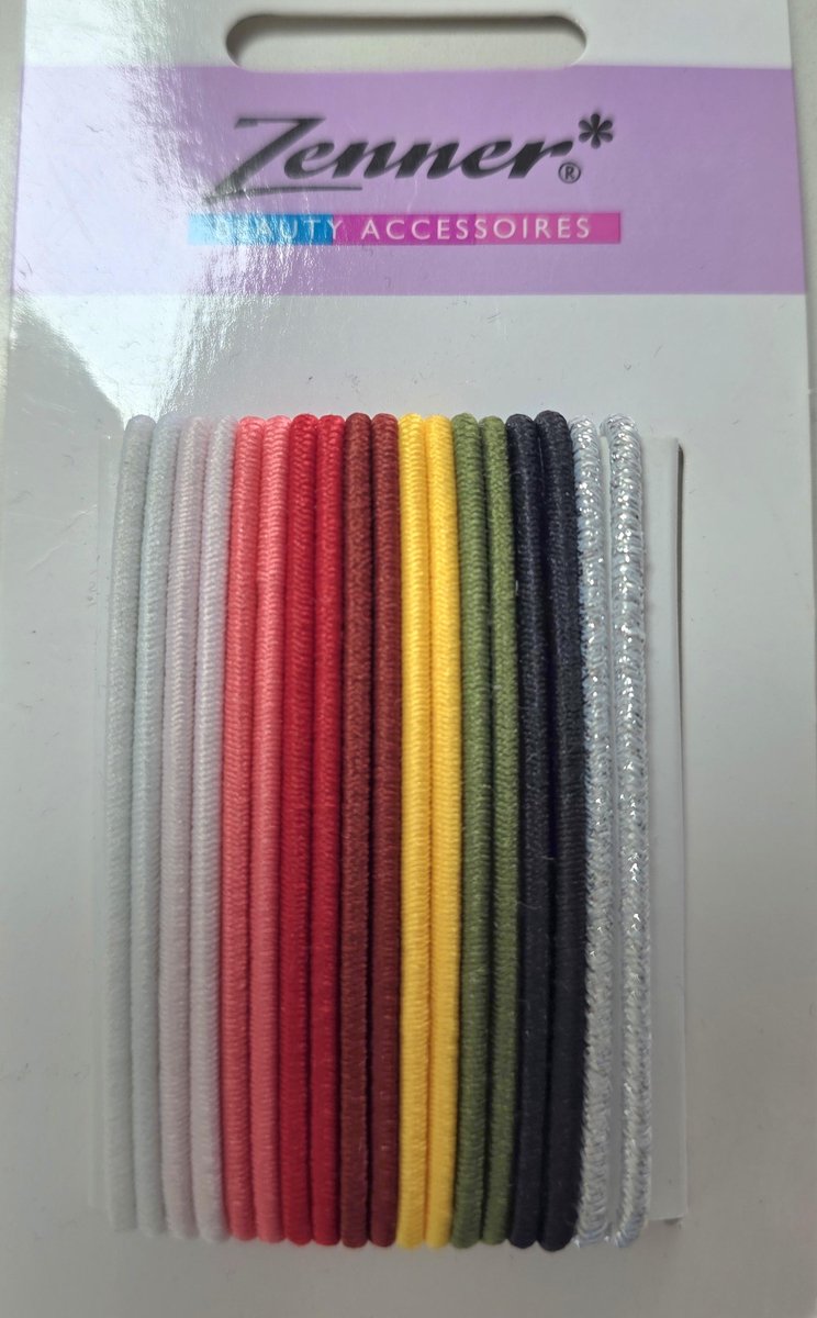 Zenner - 18 haarelastiekjes kleur en wit zwart zilver - smal 2mm - 18x haarelastiek gekleurd dun