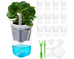 Bloempotset Automatische Irrigatie - Zelfwaterende Potten - Planten Verzorgen - Waterniveau Indicator - 12 Delig 10 cm - Transparant