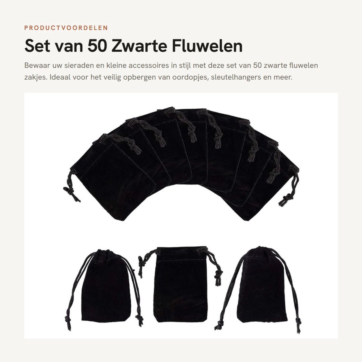 Dailygoods - Set van 50 Zwarte Fluwelen Zakjes 5x7 cm