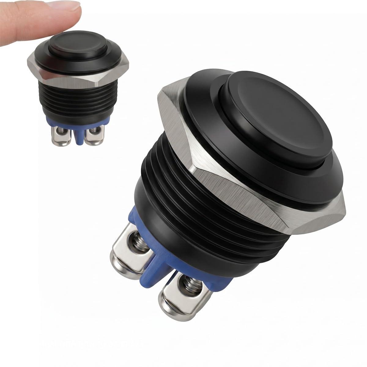 Drukknop Metaal - Momentschakelaar - Doe-het-zelf Projecten - Robuust IP20 Design - 16 mm - Zwart