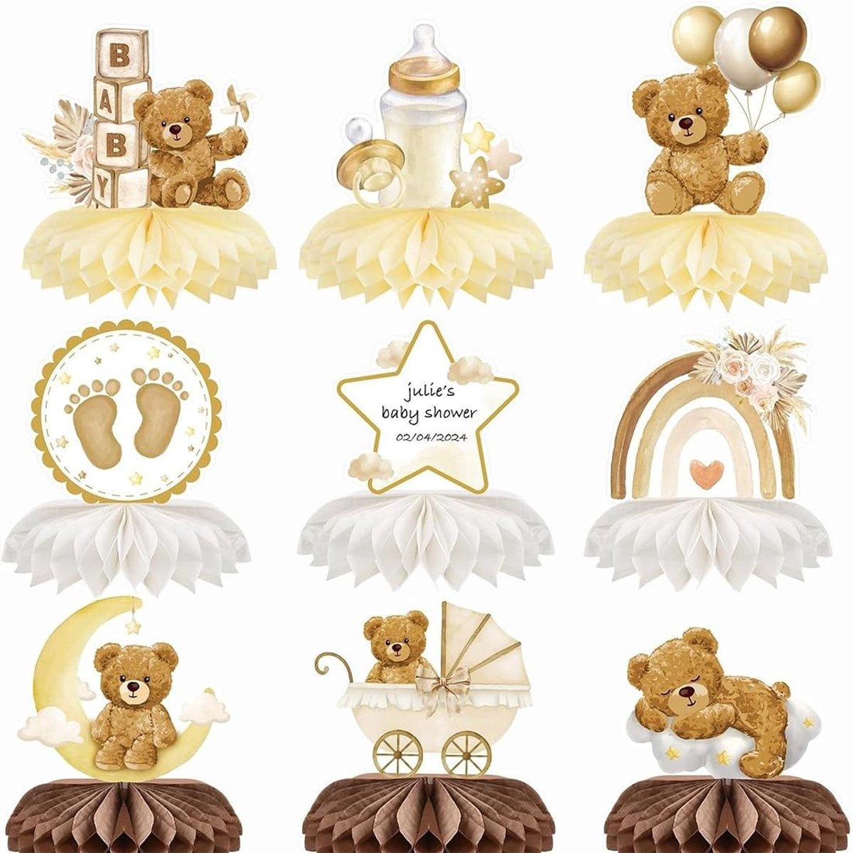 Dailygoods- Tafeldecoratie 9 Stuks - Babyborrel/Genderreveal - Feestdecoratie - 3D-Bear - Hoge Kwaliteit - Schattige Ontwerpen