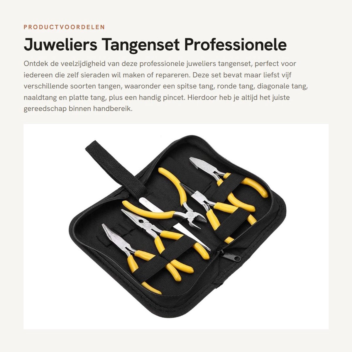 Dailygoods- Tangenset 5 Stuks - Professionele Sieradengereedschap - Ronde/Spitse/Diagonale/Naald/Platte Tang - Rubber Handgrepen - Opbergdoos Inclusief