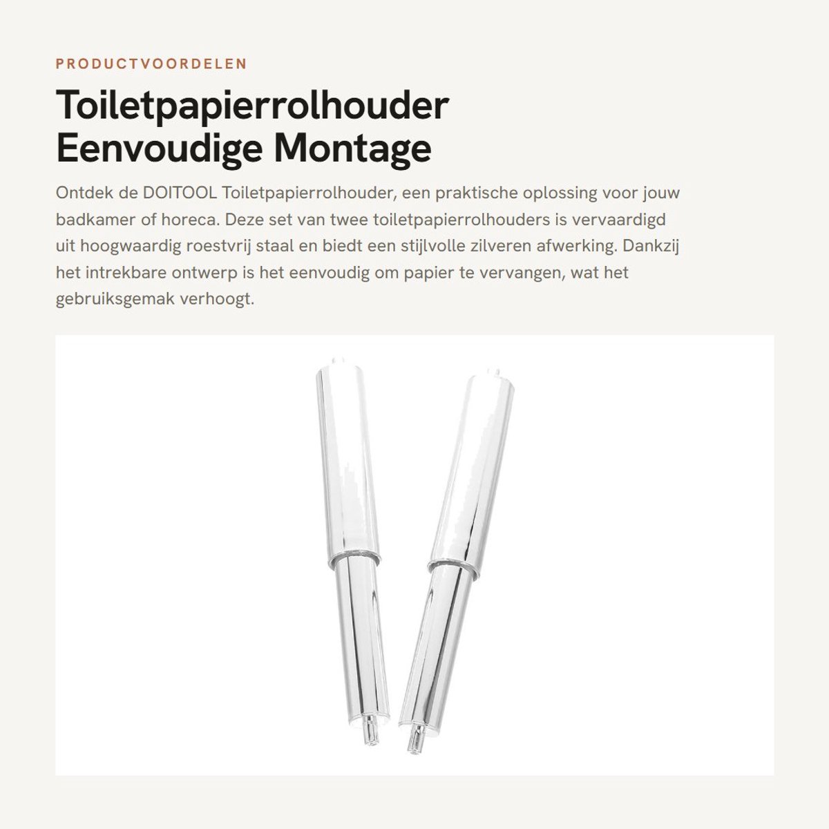 Dailygoods- Toiletpapierrolhouder 2 Stuks - Roestvrij Staal - Eenvoudige Montage - Schuifmechanisme - Badkamer/Horeca - 16,5 x 2 x 2 cm - Papierrolhouder