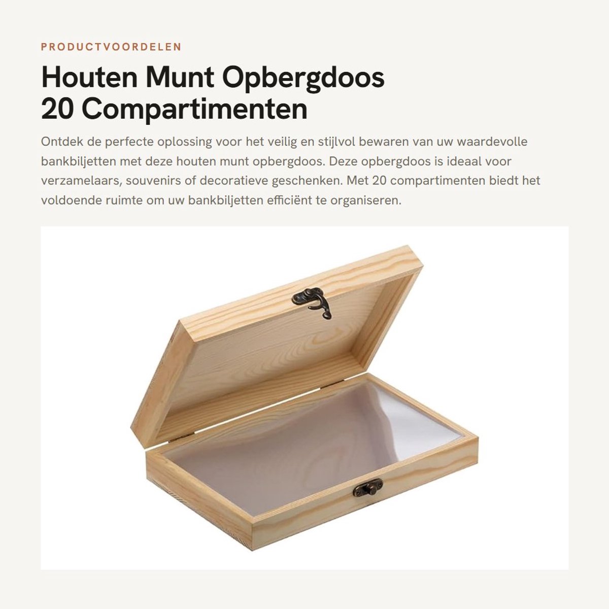 Dailygoods- Opbergdoos Houten - 20 Zakken - Munt/Bankbiljet Houder - Verzamelaars - Bescherming - Stijlvol en Duurzaam - Muntenverzameling